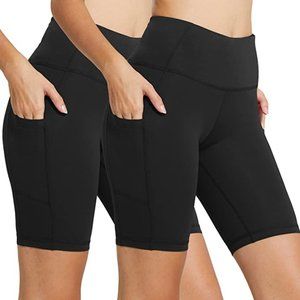 Bayleaf Women’s 8” High Waist Compression Black Shorts Size Medium 2 Pack